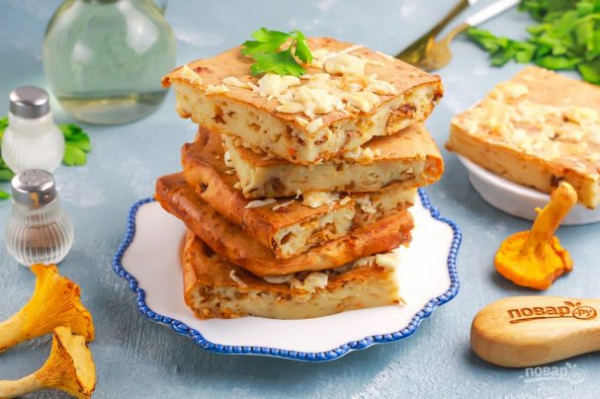 Пирог с лисичками и сыром